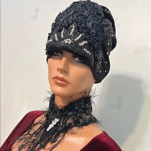 Elegant Black Beaded Women's Hat